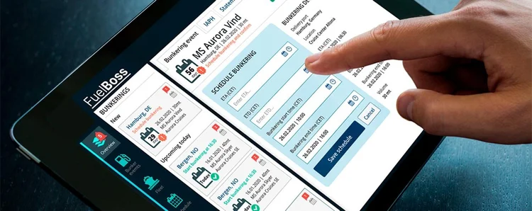 The released FuelBoss app on a tablet, scheduling a bunkering event